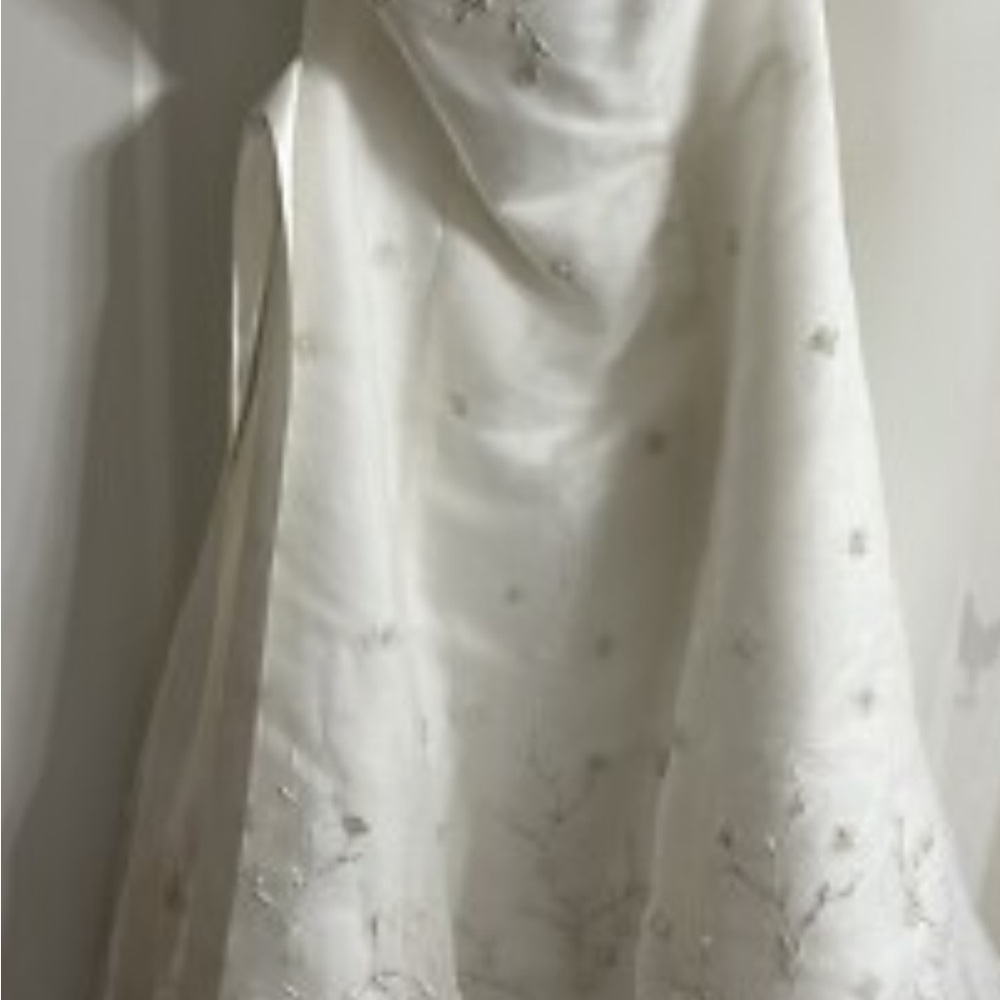 David's Bridal Strapless Ivory/White Embroidered A-Line Dress